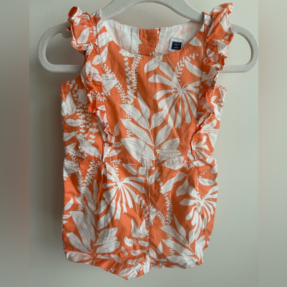 Janie & Jack Orange and White Floral Ruffle Romper - 6-12 months